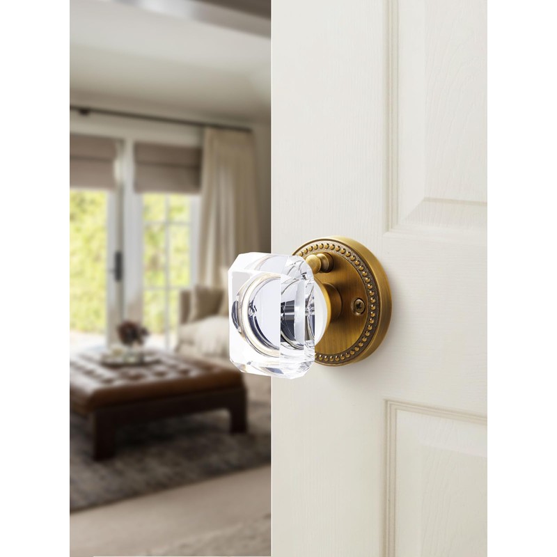 SORWDUERM 2 Pack Antique Brass Door Knobs - Crystal &