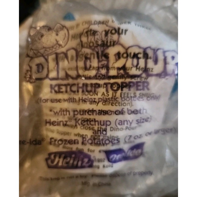 Heinz Vintage 1992 Heinz Ore-Ida Blue Dino-Pour Dinosaur Ketchup Topper
