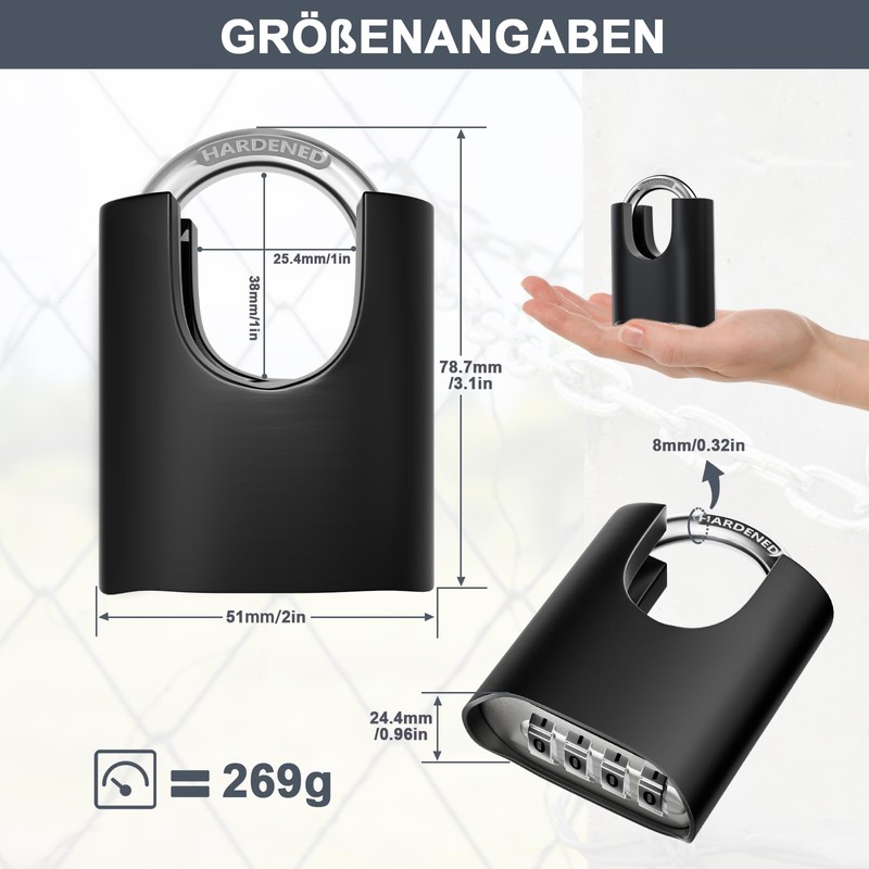 ZHEGE Large Heavy Combination Lock, Combination Lock, 4 Digits, High
