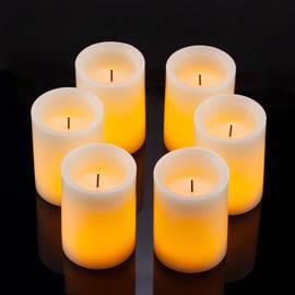 Flameless Flickering LED Candles 3" X 4" with 10-Key Remote Control Timer Classic Pillar Optical Fiber Wick Real Wax Battery Operated Candles, Ivory Color, Set of 6