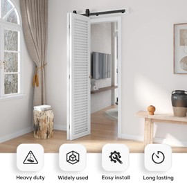 EaseLife 24" Bi-folding Sliding Barn Door Hardware Track Kit for 2 Closet Door,Top Mount Roller,Heavy Duty,Slide Smoothly Quietly,Easy Install,Black,No Door (Track Length 28" for Double 12" Wide Door)