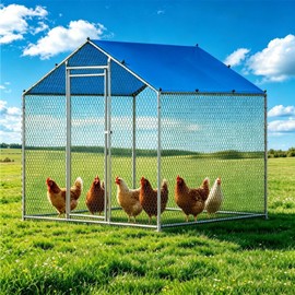 BUCATSTATE 6.6FT x 9.8FT x 6.6FT Metal Chicken Coop for 9-13 Hens | Heavy-Duty Outdoor Chicken Coop with Run & Thick PE Waterproof Cover | Predator-Proof Outdoor Chicken Run with Dual Lock Doors