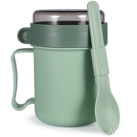 DOITOOL Soup Mug with Lid and Scoop Microwavable Soup Mug Hot Soup To Go Containers Portable Cereal Cup with Cover For Soup, Noodle, Cereal and More (Green)