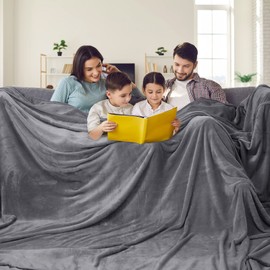 PHF Oversized King Fleece Blanket 120"x120", No Shed No Pilling Big Soft Blanket, Extra Large 10'x 10' Lightweight Blanket for Bed, Sofa Travel and Camping, Suitable for All Season, Grey