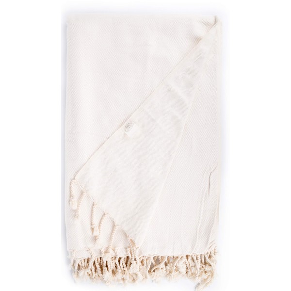 Bersuse 100% Cotton Milas XL Throw Blanket Turkish Towel - 60x90 Inches, White