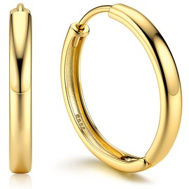 KRFY Sterling Silver Hoop Earrings for Women Girls 14K Vermeil Gold Plated 3 mm Chunky Gold Hoop Earrings Sleeper Earrings Bold Huggie Small Medium Ball Stud Earrings 12/18/25 mm, Gold