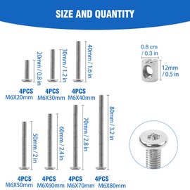 Crib Screws,28Sets Baby Bed Crib Screws Hardware Replacement Kit,Bunk Bed Bolts Hex Socket Cap Screws Bolt with Barrel Nuts/Wrenches for Beds Furniture Headboards M6x20mm/30mm/40mm/50mm/60mm/70mm/80mm