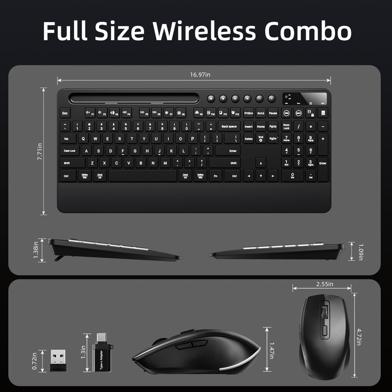 Hamile Wireless Keyboard and Mouse Combo, RGB Backlit, Ergonomic Wrist