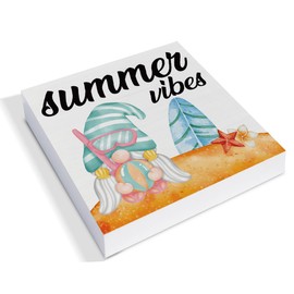 Summer Decor, Summer Vibes Decorations Beach Gnomes Wooden Sign Summer Home Decor Indoor for Desk Table Shelf 5 X 5 Inches