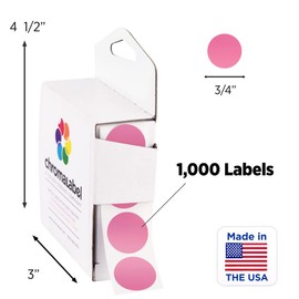 ChromaLabel 0.75 Inch Round Label Permanent Color Code Dot Stickers, 1000 Labels per Dispenser Box, Rose
