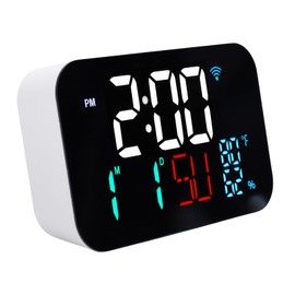 Luocute WiFi Smart Clock, Weather Station Alarm Date Day Large Display Brightness Adjustable Thermometer Humidity Digital Clock Compatible with Tuya Smart App, for Home Office (White Shell- White