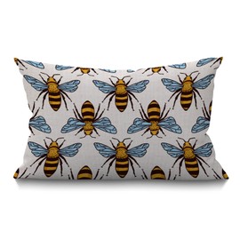 BGBDEIA Bees Cushion Cover,Decorative Throw Pillow Cover Honey Bee Pillow Cases Cotton Linen Home Living Room Decorative Throw Pillow Cases Pillow Cover 12x20 Inch Rectangle Waist 30 x 50 cm