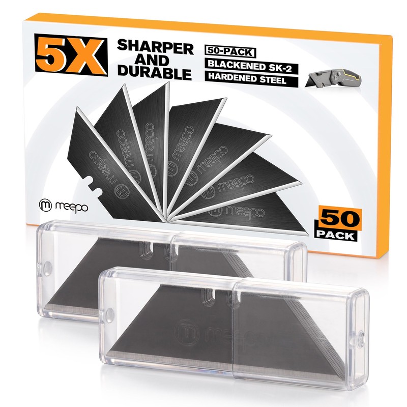 M MEEPO 50-Pack Utility Knife Blades, Blackened SK-2 Razor Blades