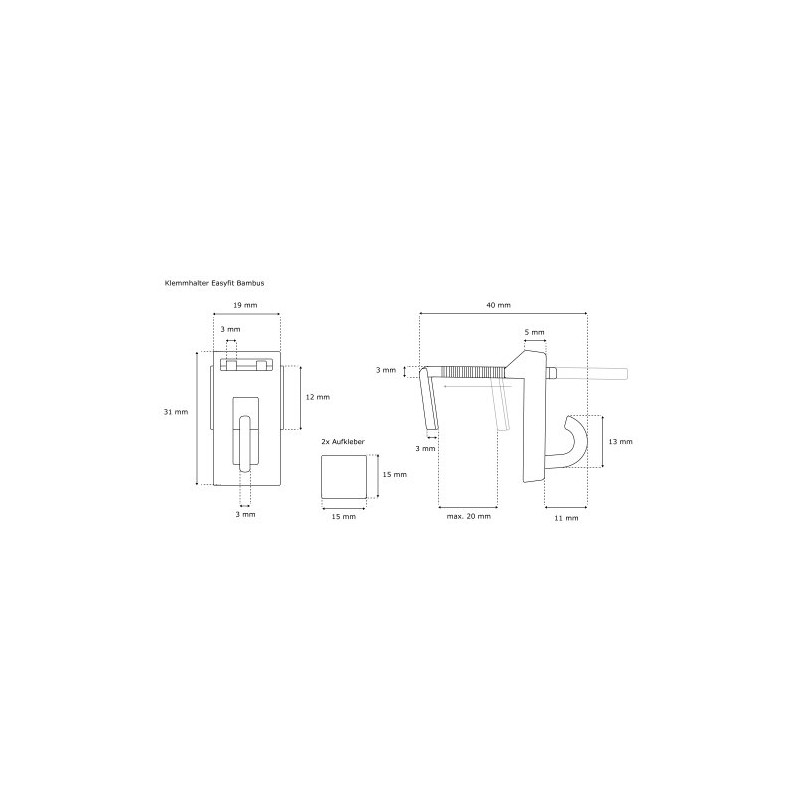 VICTORIA M Klemmfix Bracket for VICTORIA M Bamboo Roller Blinds,