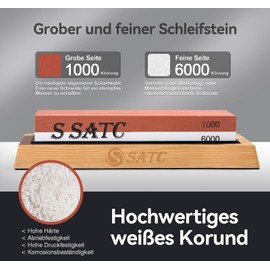 S SATC S SATC Schleifstein Messer K?rnung 1000/6000 Wetzstein Professionell Sch?rfstein 2-IN-1 Messersch?rfer Abziehstein Sharpening Stone mit Rutschfeste Bambusbasis und Winkelfhrung