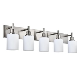 Wanluce Brushed Nickel Bathroom Lighting Fixtures Over Mirror 5 Light Bathroom Vanity Light with Opal White Glass Shade, Modern Wall Sconces Lighting Vanity Fixtures for Bedroom Living Room