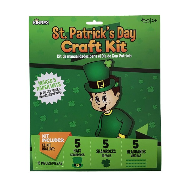 KINREX St Patricks Day Crafts for Kids – DIY Headband Paper Hat Craft Kits for Toddlers, Classroom Activity Art Projects for Saint Patrick Decoration, Makes 5 Hats & 5 Shamrocks, 15 Pieces Total