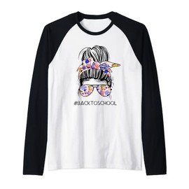 Messy Bun Back To School Supplies Teacher Student Sunglasses Raglan Baseball Tee