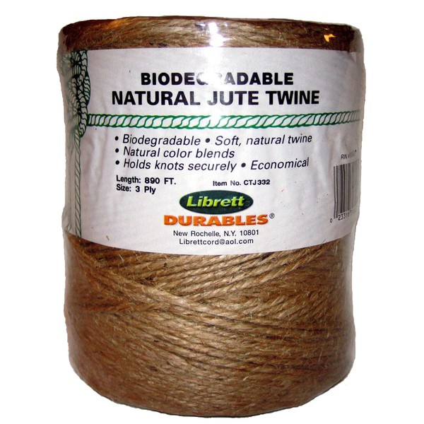 Librett Biodegradable Natural Jute Twine, 890 FT - 32oz - 3 Ply