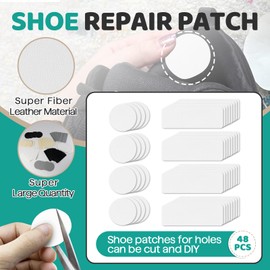 Gfdoso 48Pcs Shoe Patches for Holes - Self-Adhesive Shoe Repair Patch, Rectangular Circle Shape Shoe Hole Repair Patches, White Shoe Mesh Repair Patches for Sports Shoes,Leather Shoes, Boots