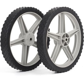 GICOOL 14 x 1.75" Spoked Plastic Wheel and Tire, 2.45" Hub Length, 1/2" Axle Bore, Universal Replacement Wheel for Lawn Mowers and DIY Trolley Wagon Cart, 2 Pack