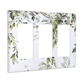 Sage Green Eucalyptus Leaves 3 Gang Triple Rocker Decorative Light Switch Cover Electrical Wall Plates Farmhouse Receptacle Switchplate Faceplates for Bathroom Bedroom House