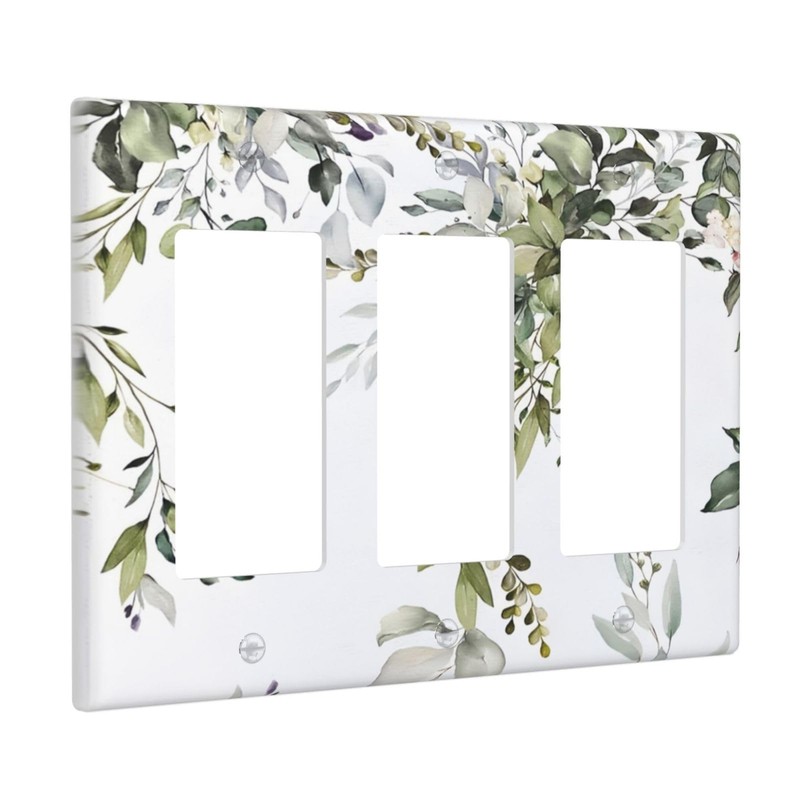 Sage Green Eucalyptus Leaves 3 Gang Triple Rocker Decorative Light