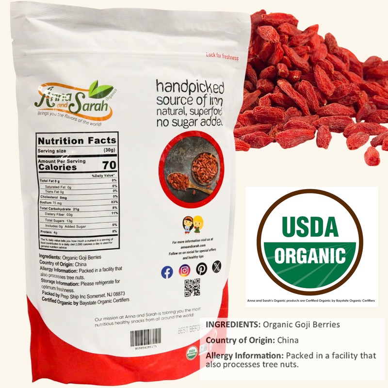Anna and Sarah Organic Dried Goji Berries, 2 Lbs in