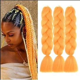 Braids Extensions, Pack of 3 Kanekalon Hair Jumbo Braid Extension 24 Inches, Ombre Braiding Hair Synthetic Hair for Braiding for Crochet Twist Braiding Hair A20 Orange