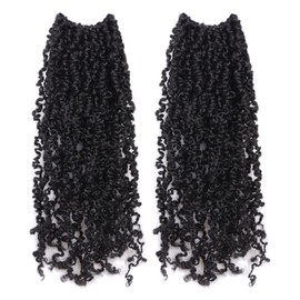 8 Inch Yanky Twist Crochet Braids Hair 2 PCS (30 Strands/Pcs) Pre-twisted Passion Twist Braids with Curls Synthetic Hair Extension Bouncy Spring Twist Crochet Hair for Black Women(1B)