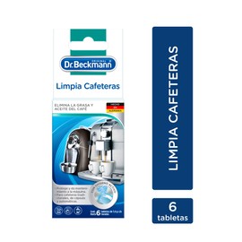 Dr. Beckmann, Limpia Cafeteras, Elimina Grasa y Aceite del Café, Cafeteras Tradicionales, de Cápsula y Automáticas, con Oxígeno Activo, Calidad Alemana, Caja con 6 Tabletas
