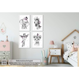 LALELU-Prints Children's Room Pictures, Poster, Baby Room Decoration, Girls, Boys, Children's Picture Set, Children's Room Pictures (Indian Pink, Set of 4)