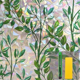 Niviy Window Privacy Film Stained Glass Window Film with Installation Tools, Rainbow Windows Decorative Decals Non-Adhesive Reusable for Home, Bathroom, Glass Door (Leaf Rainbow, 35.4 x 78.7 in)