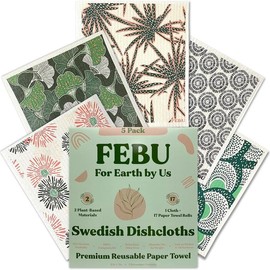 FEBU Swedish Dishcloths for Kitchen & Cleaning | 5 Pack Washable, Reusable Paper Towels  | Non-Scratch Cotton & Cellulose Sponge Cloths | No Odor, Biodegradable, Swedish Wipes:_Botanique