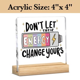 Mental Health Decor, Motivational Gifts for Women Men, Positive Quote Inspirational Acrylic sign with Wooden office Accessories Bedroom Dorm Apartment Decoration-Don't Let Their Energy Change Yours