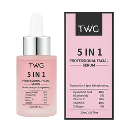 Sérum Facial Profesional 5 en 1 con Colágeno, Ácido Hialurónico 10%, Niacinamida 5%, Vitamina C 30%, Vitamina E 10%, Hidratante Iluminador Anti Manchas, 30ml