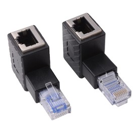 euroharry Pack of 2 90 Degree Ethernet Adapter, Down + Up Angled, RJ45 Male to Female Adapter, Shielded, Network Patch Connector, Compatible with Cat5 Cat6