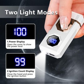 SKRFIRE Electric Lighter Rechargeable USB C Arc Plasma High Power Flame Cool Windproof Electronic Candle Lighter with LED Flashlight for Candle, Firework, Incense (Luminous White)