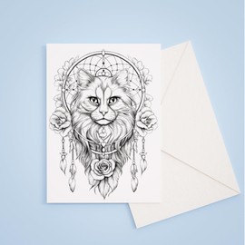 Cat Dreamcatcher Coloring Cards, 5" x 7", Stationary Set, Easy Adult Coloring A7 Cards with Envelopes, Greeting Cards, DIY Paper Crafting Kit Set of 8