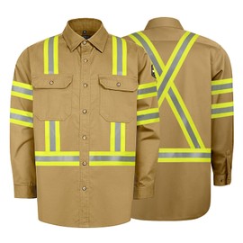 Uno Mejor FR Shirts for Men 7.5oz Welding Shirt, 100% C Hi Vis Flame Resistant Welding Jacket, Men's Fire Retardant FR Clothing for Men, Durable Work Welding Gear, Meets NFPA2112, Khaki-ZRWD 5XL
