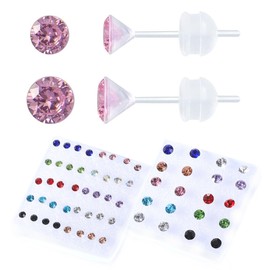 KASFREE 30 Pairs CZ Plastic Post Earrings for Girls Hypoallergenic Plastic Earrings for Sensitive Ears Plastic Stud Earrings for Women (Mix Color)
