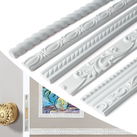 YEFANXI Self-Adhesive Flexible PVC 3D Embossed Wall Molding Trim - 0.98IN*0.28IN, 10 FT Roll Peel and Stick White Wall Trim, Easy DIY Installation for Mirror Edge, TV Background Wall, Home Decor