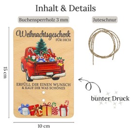 ZUKLA Packaging Money Gift Christmas Car 15 x 10 cm - Colourful Print Money Gift Packaging Christmas Wood - An Original Idea to Give Money - Money Gift Christmas