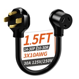 PlugSaf 1.5FT 4 Prong to 3 Prong Dryer Adapter, 3 Prong to 4 Prong Dryer Adapter, NEMA 14-30P Male to 10-30R Female, Dryer Plug Adapter 3 to 4 Prong Outlet, 30AMP 125V/250V STW 10 Gauge