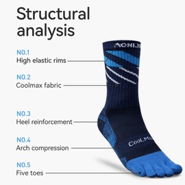 AONIJIE Toe Socks for Men and Women Athletic Hiking Coolmax Socks with toes - Soft Comfortable and Moisture Wicking - Red, Small (2 pairs)