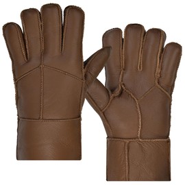 Harssidanzar Winter Shearling Gloves,Mens Warm Winter Leather Shearling Sheepskin Gloves KM056US,Caramel,Szie M