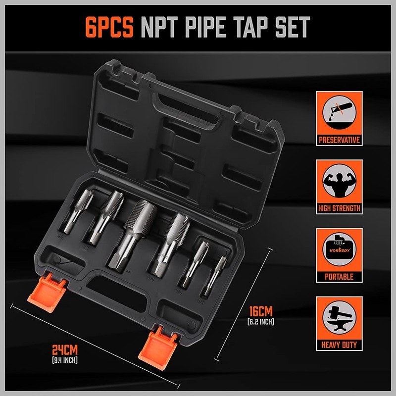 HORUSDY 6-Piece NPT Pipe Tap Set, Carbon Steel Threading Tool