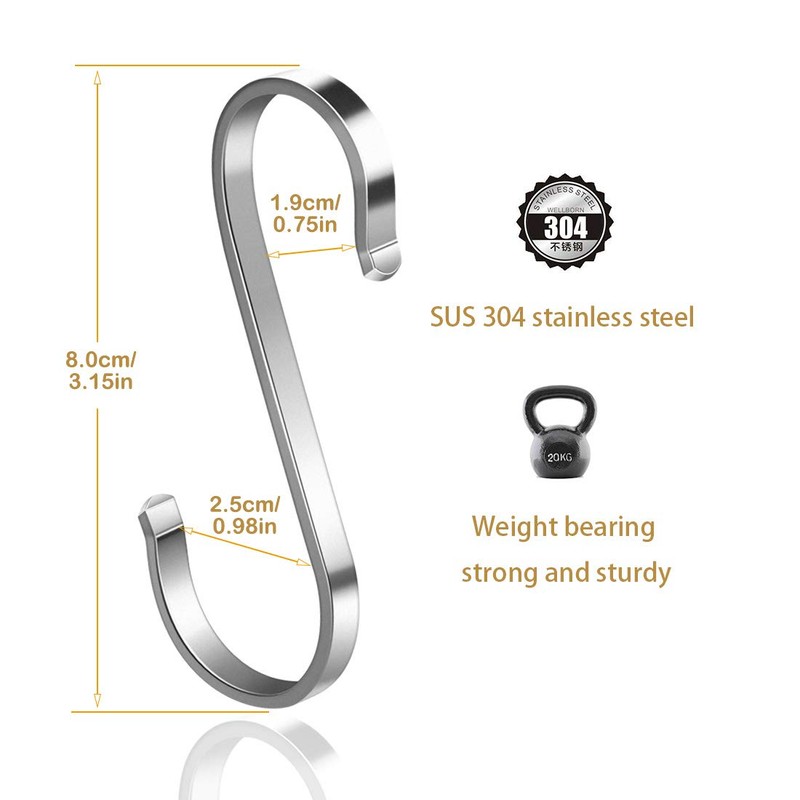WEERSTONE Pack of 16 S Hooks Stainless Steel S-shaped Hooks
