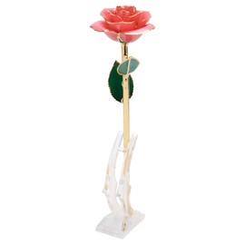 Real Rose Gold Dipped Decoration 24K Plated Gold Dipped Rose with Stand for Mother Wife Girlfriend Pink