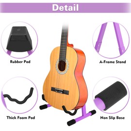 VANPHY Foldable Guitar Stand Folding A-Frame metal Acoustic Guitars Stand Adjustable Bass stand with Padded Classical ukulele stand floor Portable Guitar ukulele bass banjo Mandolin stand (Purple)